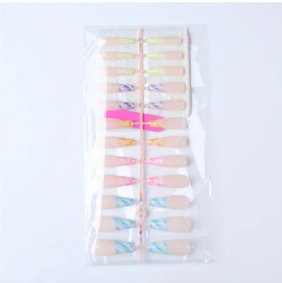 24pcs Glossy Rainbow French Tip Press On Nails - Long Ballerina Fake Nails - Picture 5 of 6